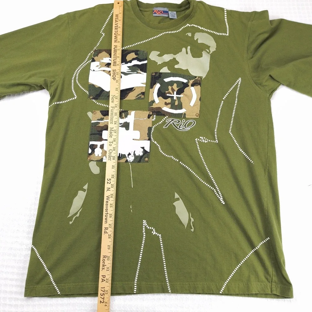 Rio Sportswear Mens XXXL T-Shirt Olive Green Camo Military Helicopter Tank Y2K - Picture 6 of 8